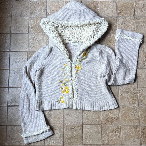 Sleeping On Snow Anthro Embroidered Cardigan Hoodie Crop Sweater Flowers Sherpa - Picture 1 of 10